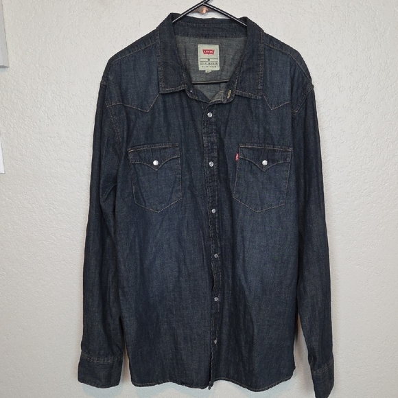 Levi's Indigo Long Sleeve Pearl Snap Western Denim Shirt Size XXL - Picture 1 of 9
